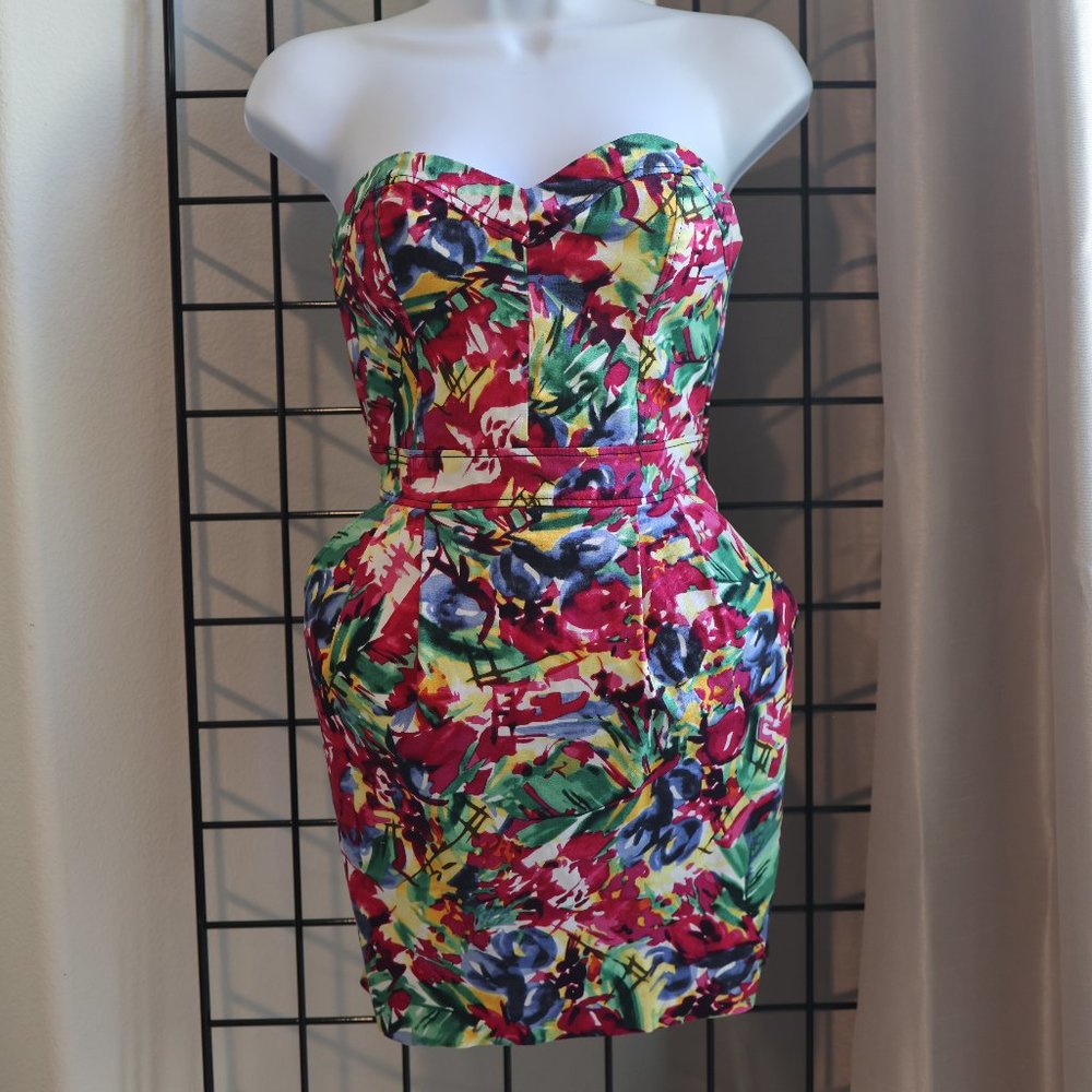 H&M (Divided) Mini Floral Strapless Dress